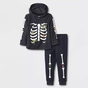 Toddler Boys' Halloween Skeleton Long Sleeve Hooded Jersey T-Shirt Fleece Jogger